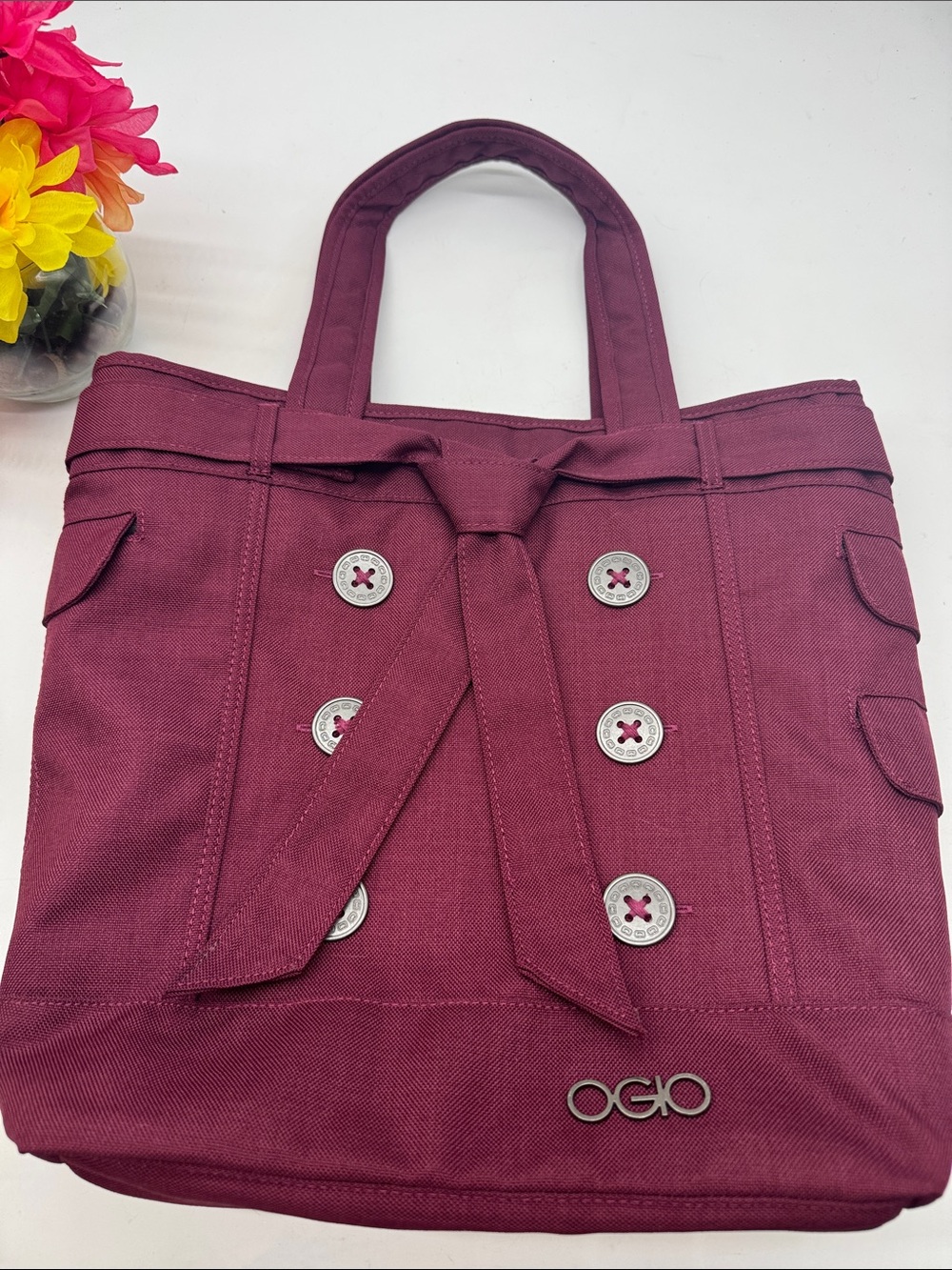 OGIO Plum Double-Button Computer Tote with Plexius Logo